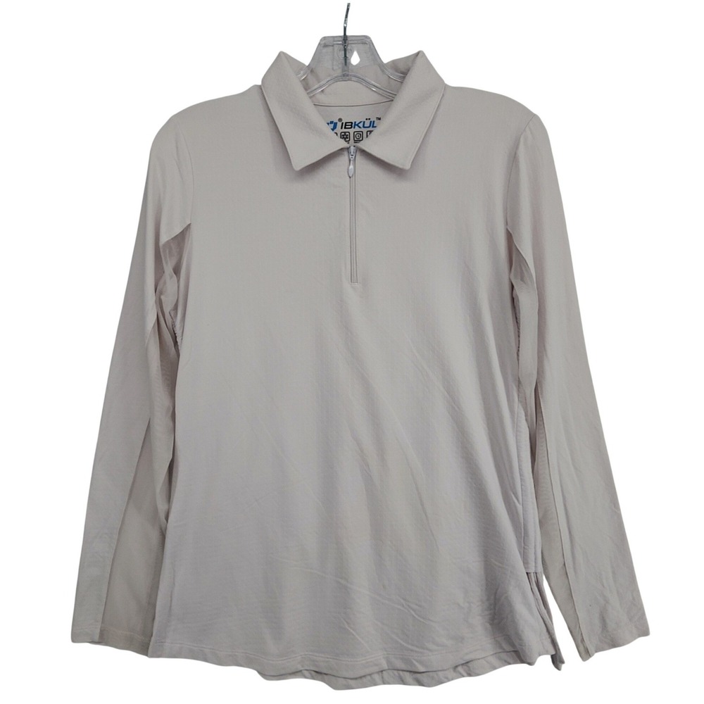 IBKUL Size M White Long Sleeve 1/4 Zip Sun Shirt UPF 50 Athleisure Golf Top